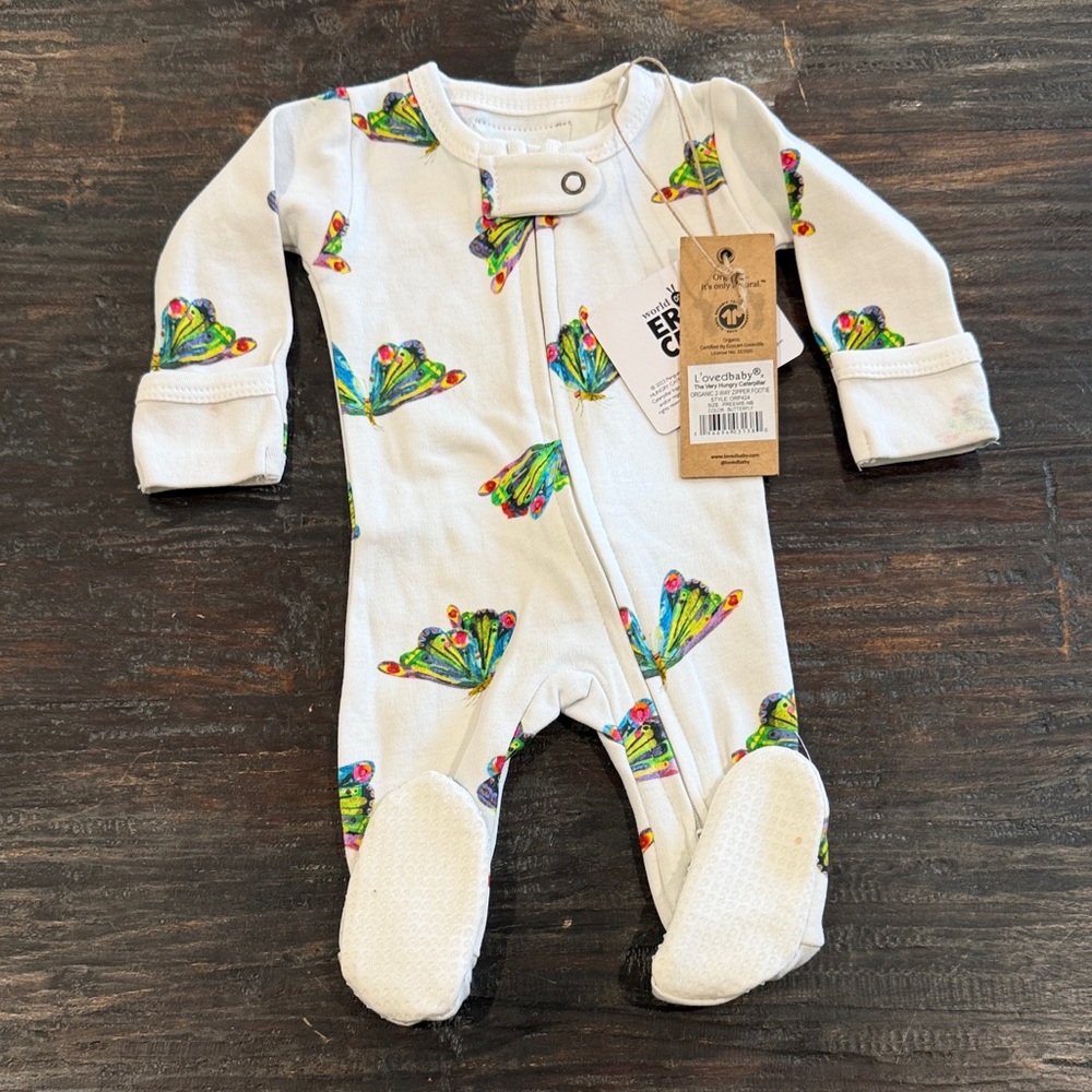L'ovedbaby White Footed One-Piece Butterfly organic